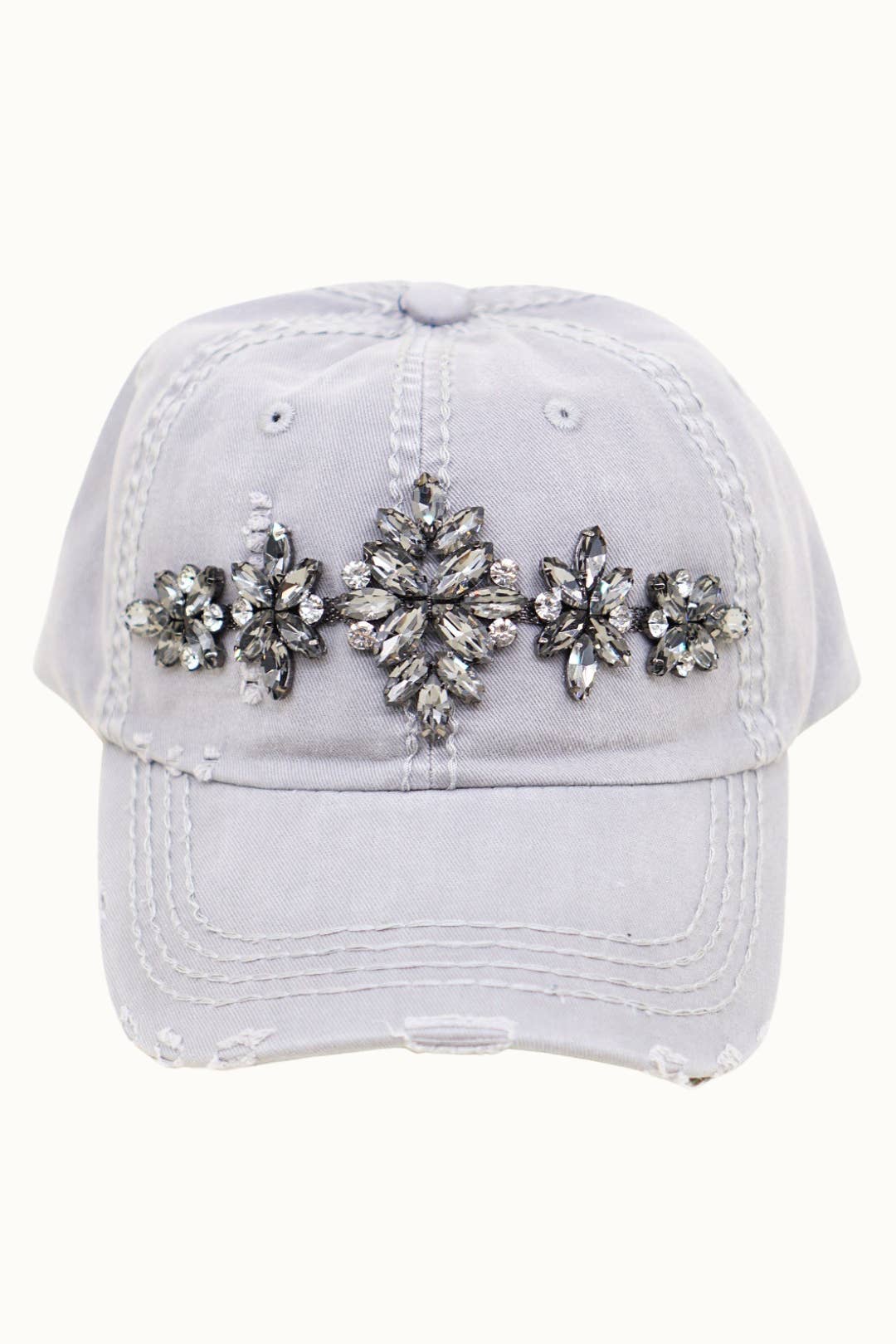 Bejeweled Bling Glitz Distressed Cap, Adjustable