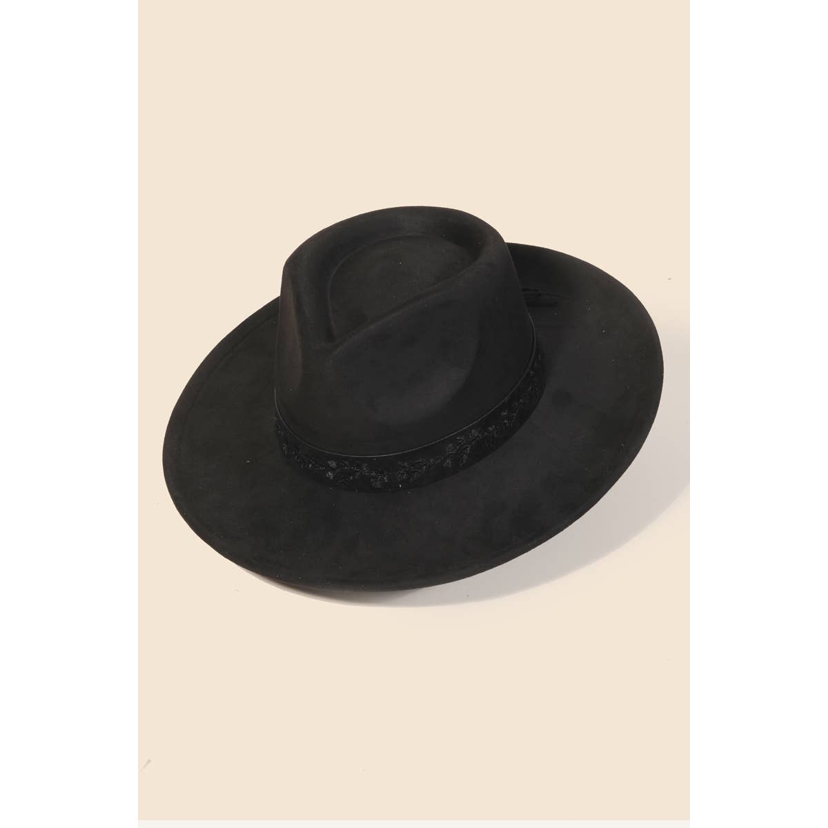 Embroidered Flower Strap Fedora Hat