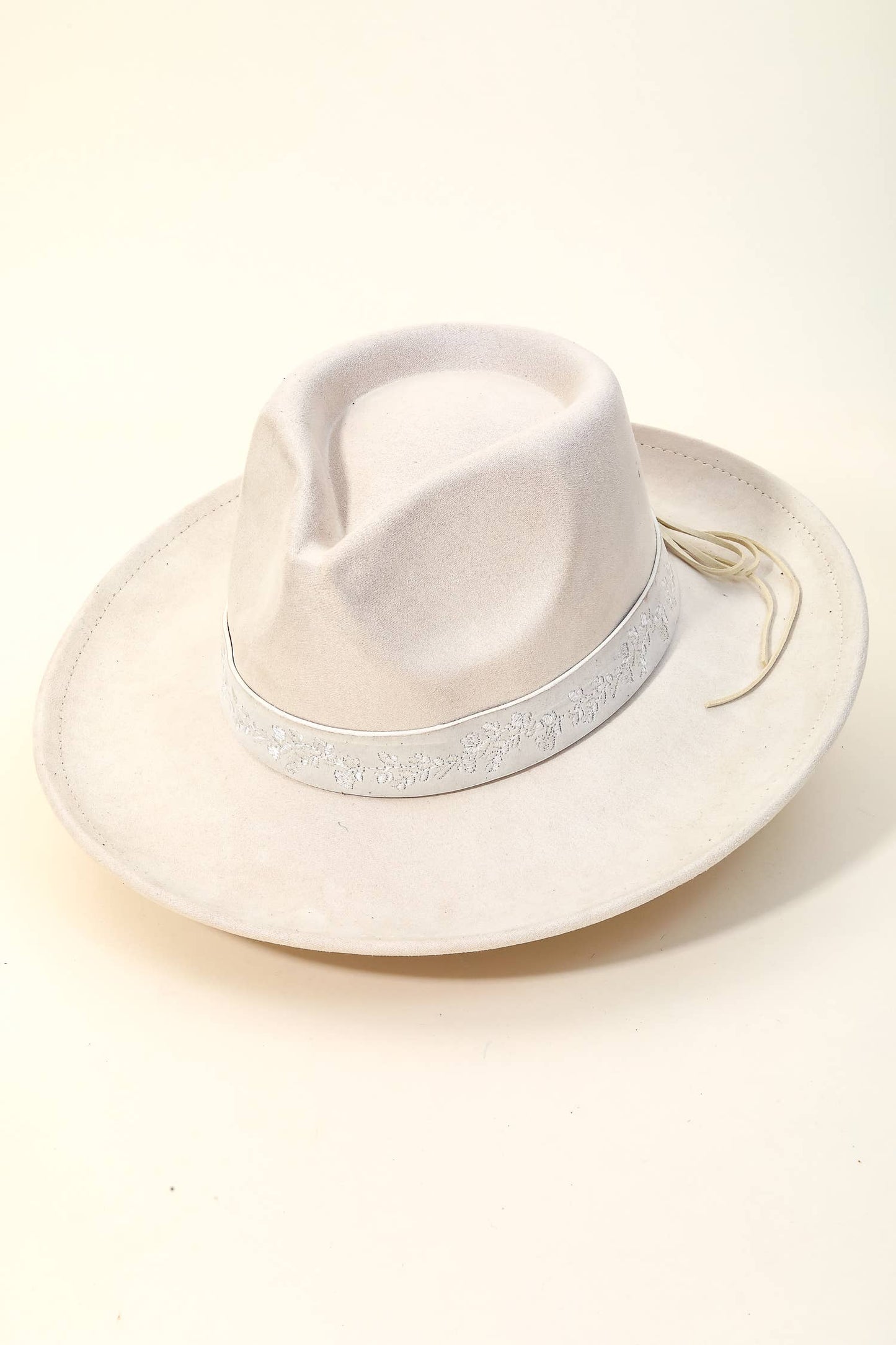 Embroidered Flower Strap Fedora Hat