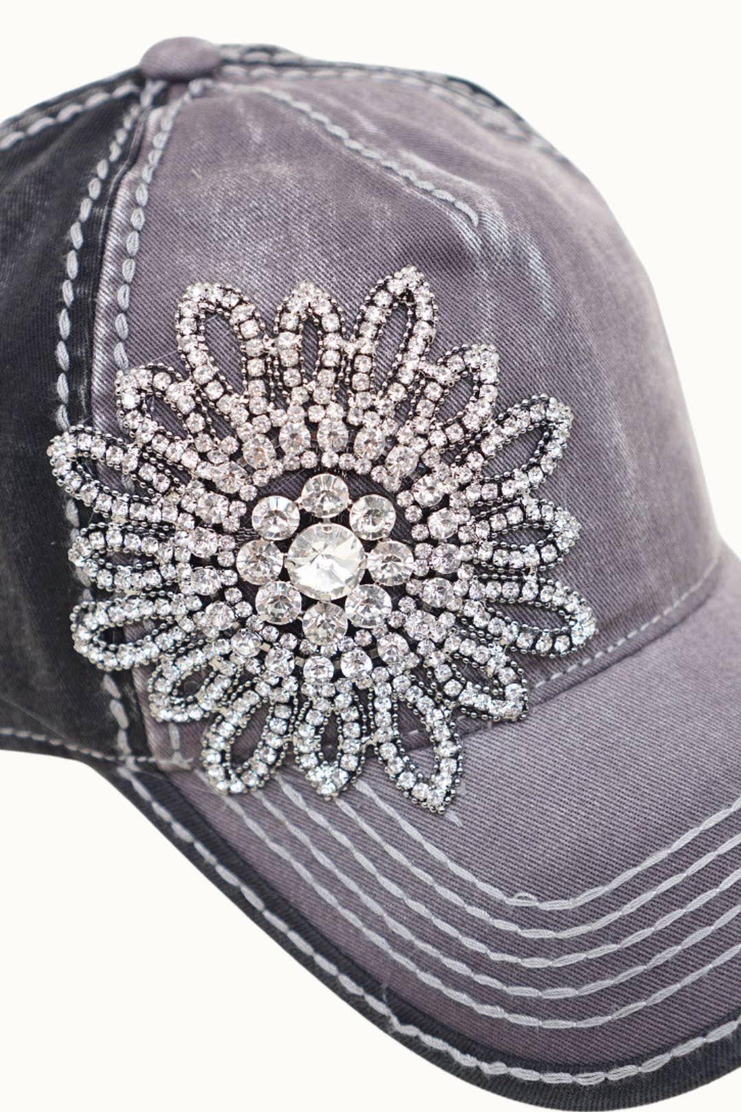 Sunflower Bejeweled Glitz Two-Toned Cap, Adjustable