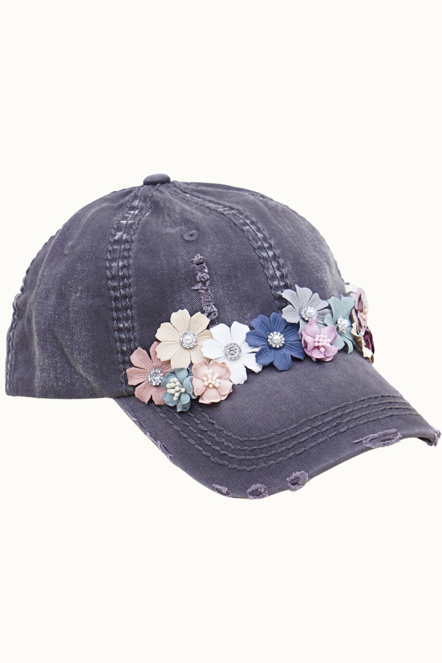 Floral Bouquet Bejeweled Bling Glitz Cap, Adjustable