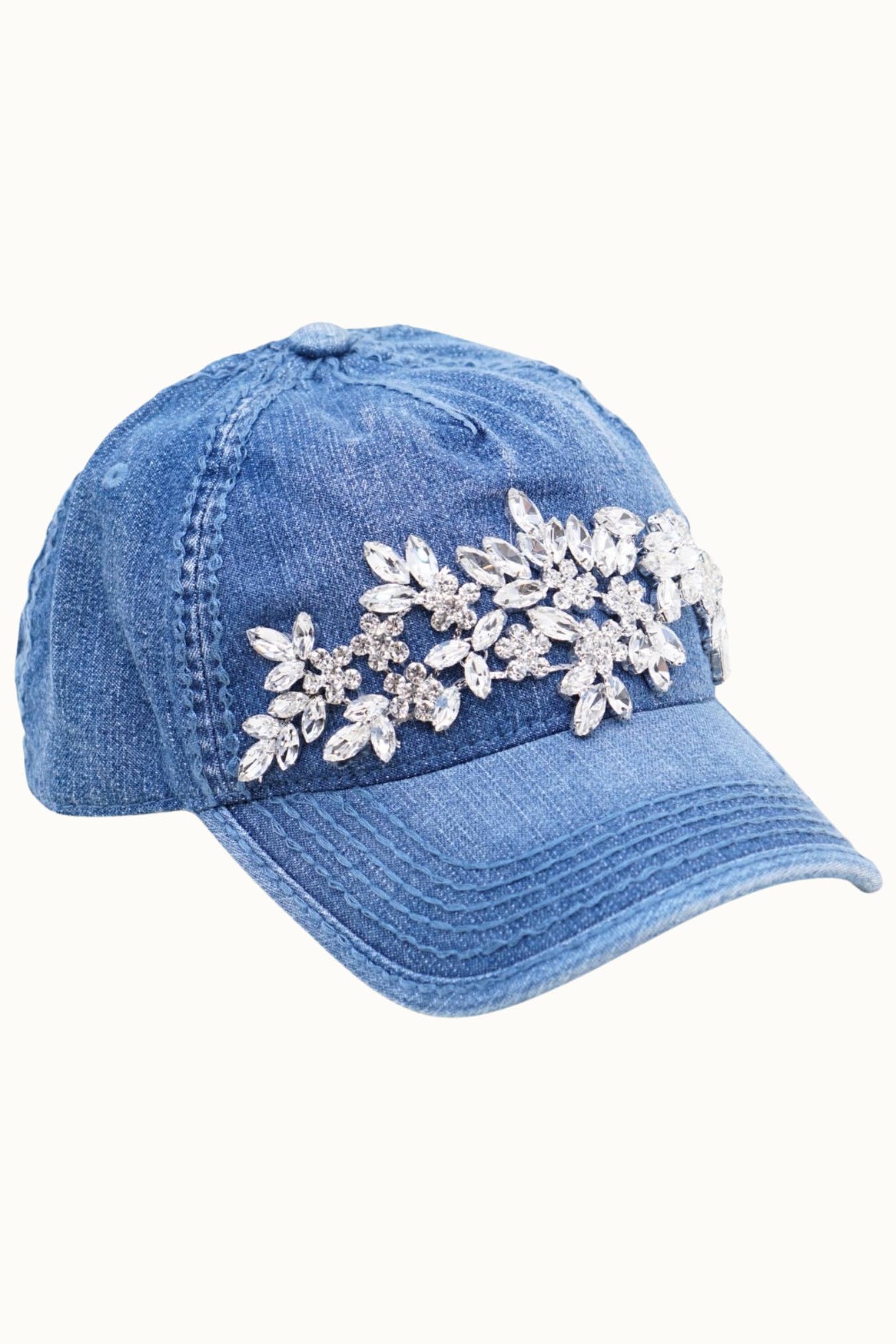 Floral Vine Bejeweled Glitz Ponytail Cap, Adjustable