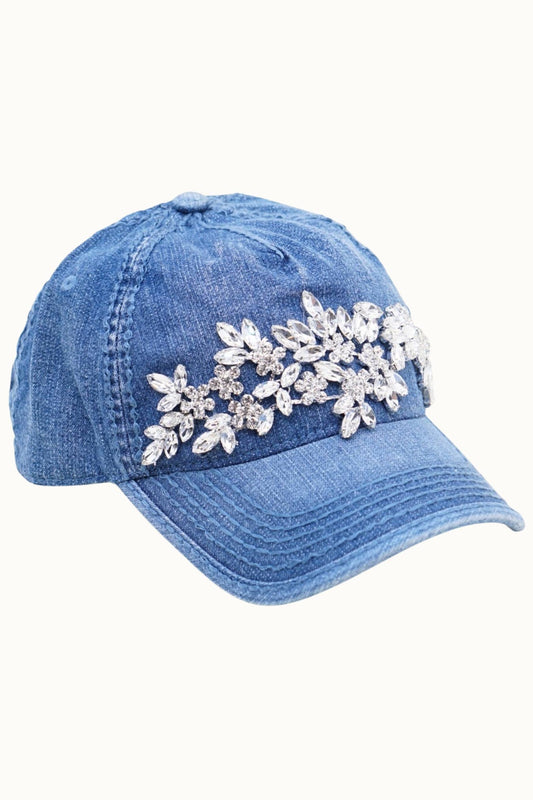 Floral Vine Bejeweled Glitz Ponytail Cap, Adjustable