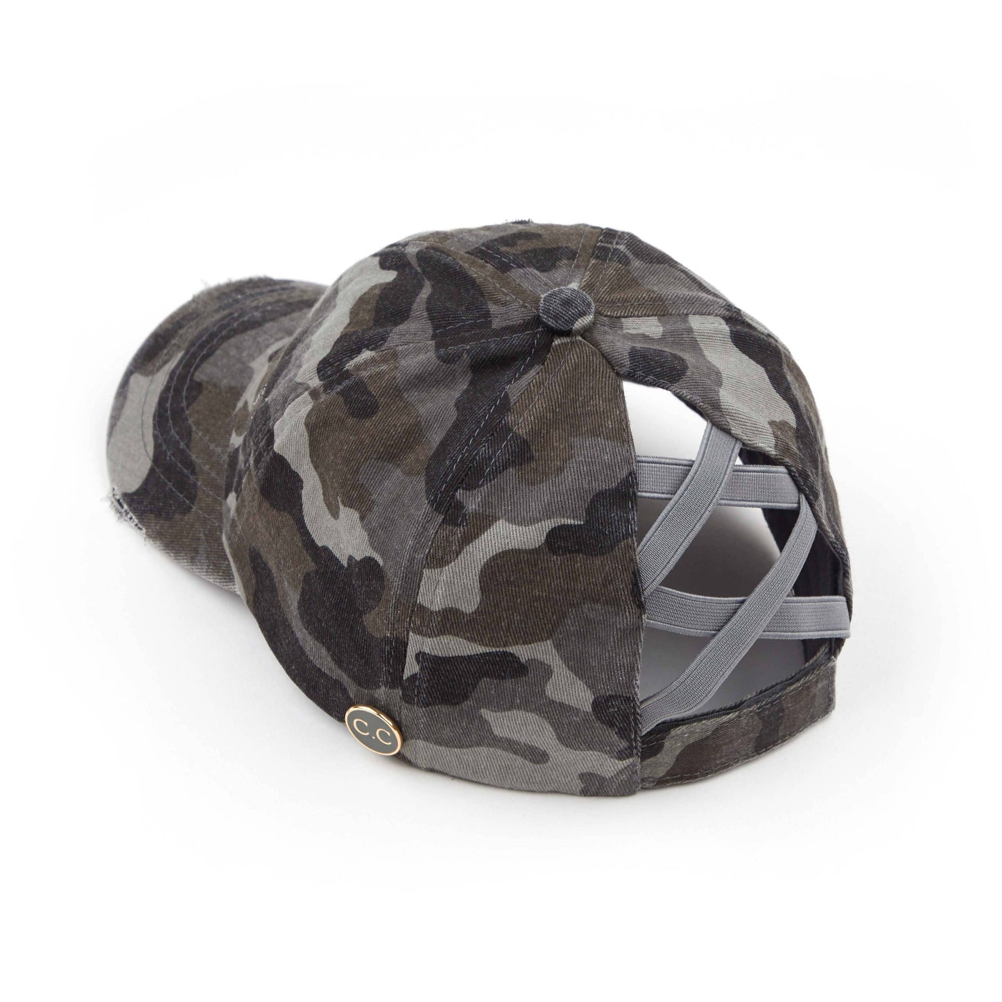 C.C Washed Denim Criss-Cross Pony Cap