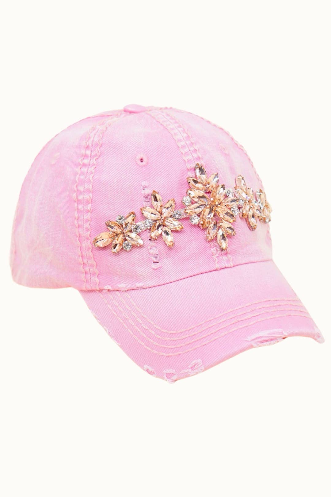 Bejeweled Bling Glitz Distressed Cap, Adjustable