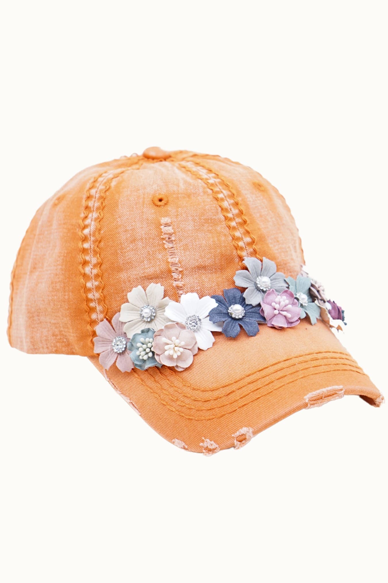 Floral Bouquet Bejeweled Bling Glitz Cap, Adjustable