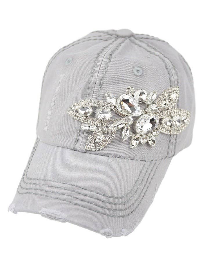 Floral Bejeweled Bling Glitz Cap, Adjustable