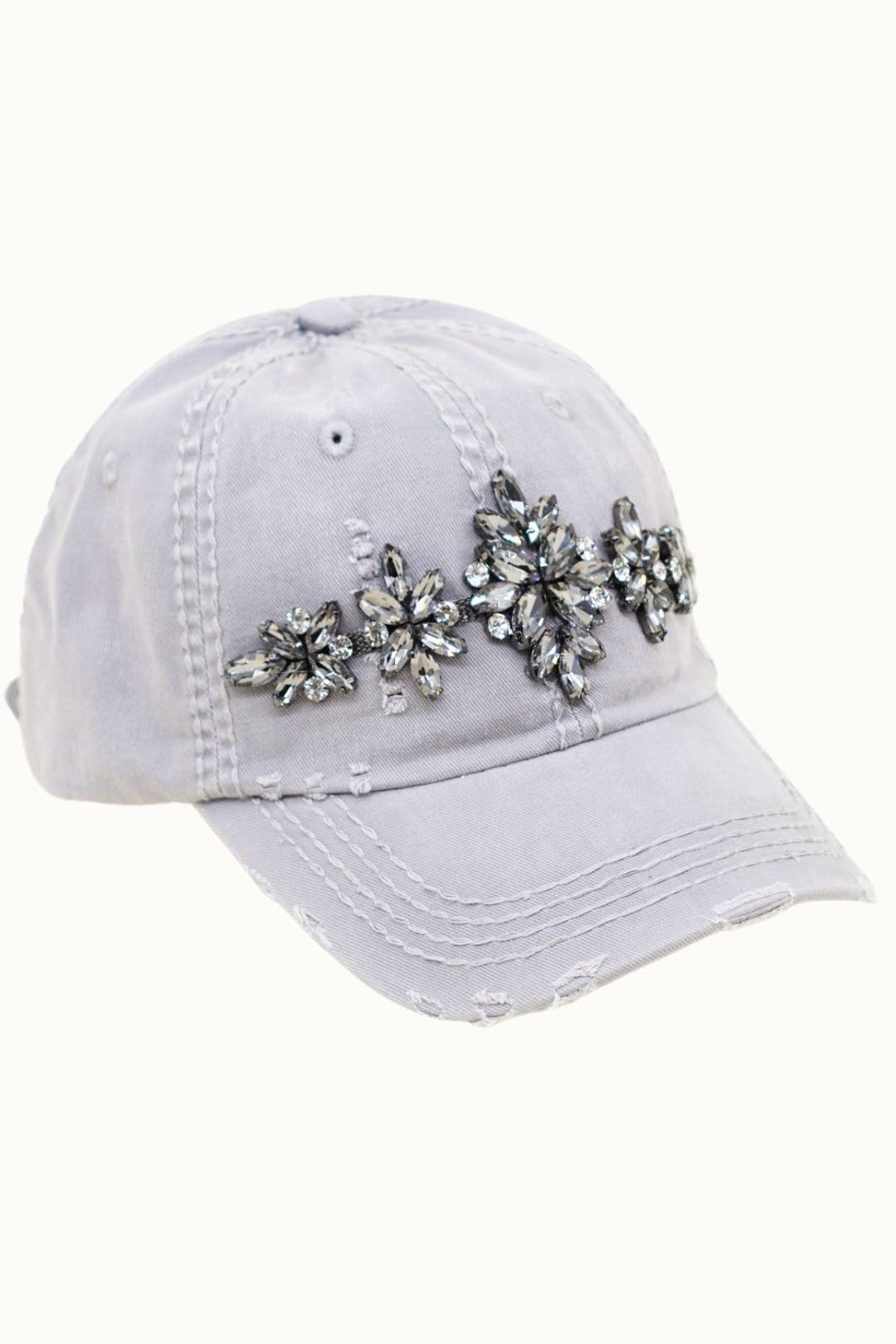 Bejeweled Bling Glitz Distressed Cap, Adjustable