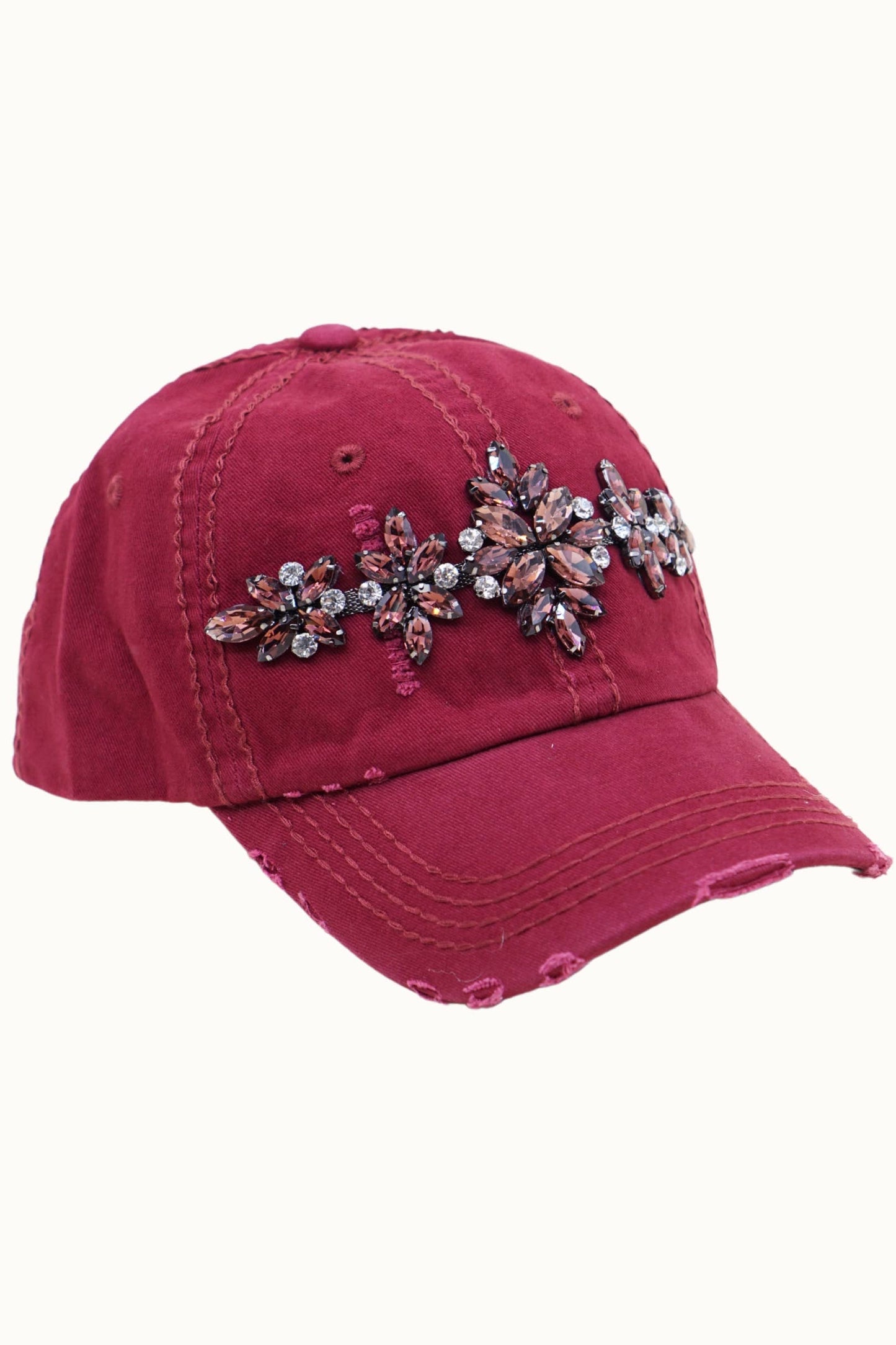 Bejeweled Bling Glitz Distressed Cap, Adjustable
