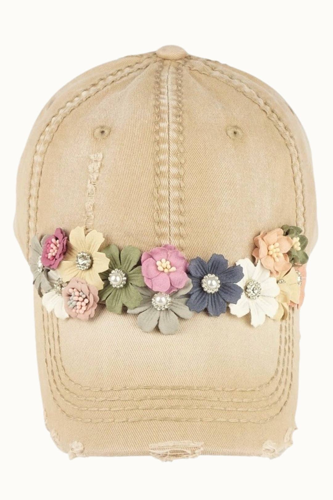 Floral Bouquet Bejeweled Bling Glitz Cap, Adjustable