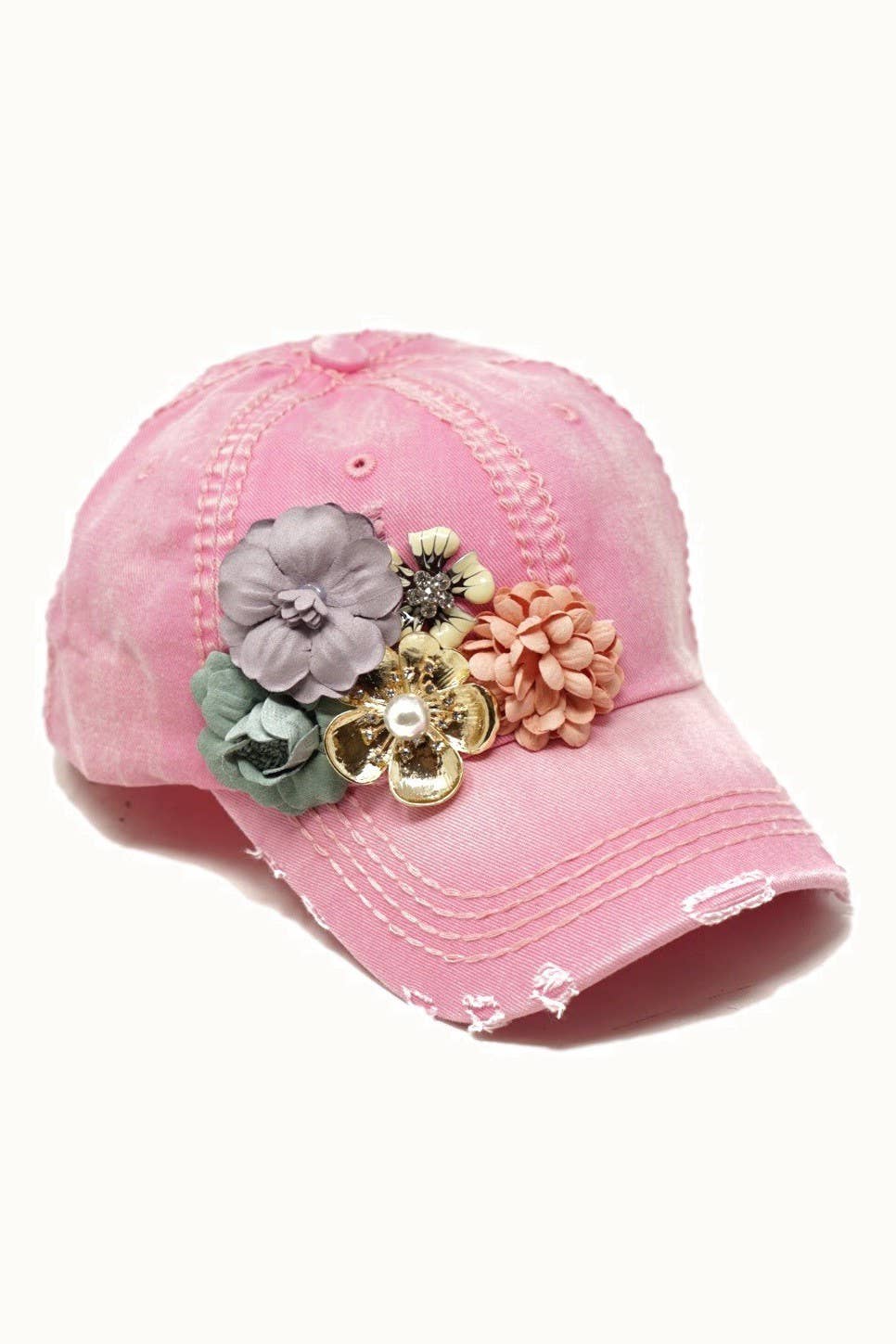 Floral Bouquet Bejeweled Bling Glitz Cap, Adjustable