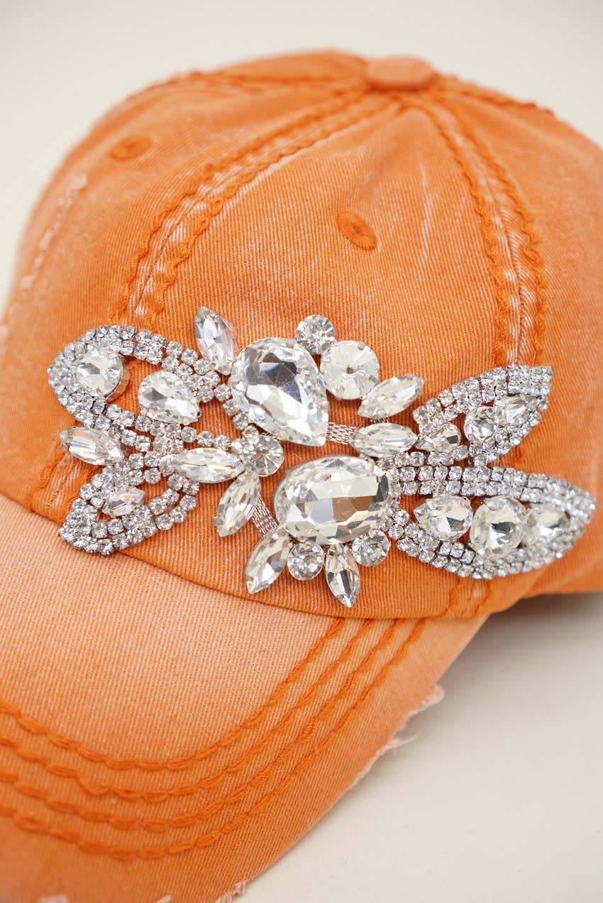 Floral Bejeweled Bling Glitz Cap, Adjustable