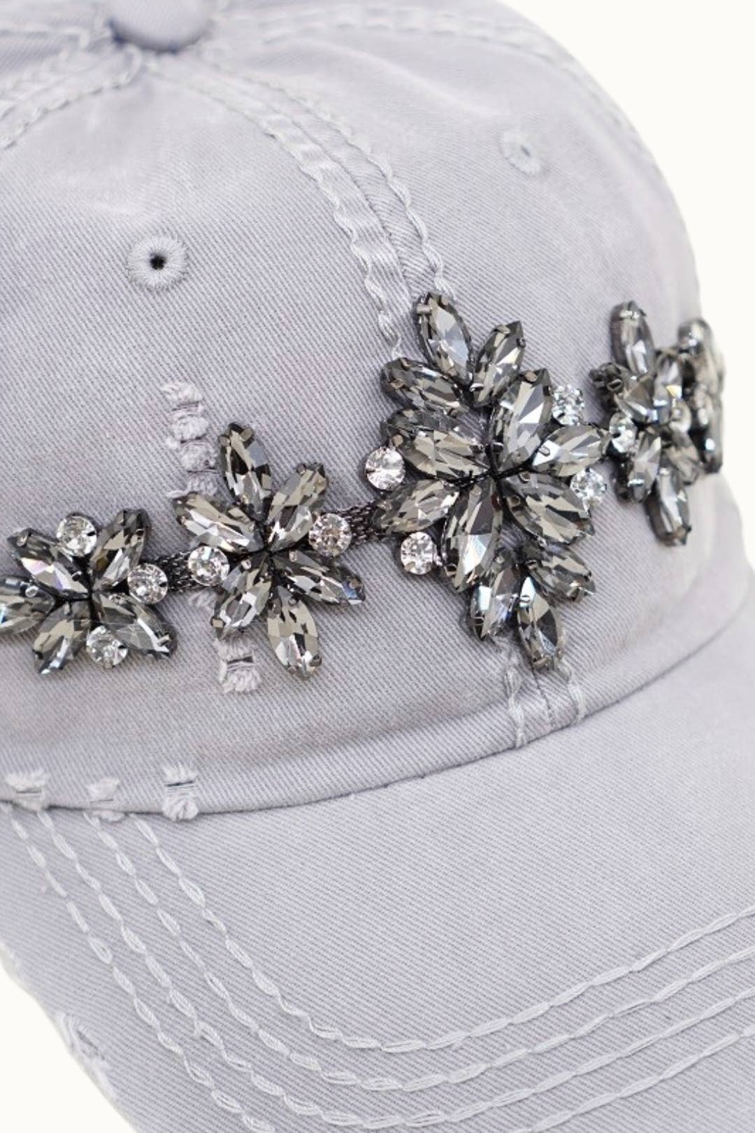 Bejeweled Bling Glitz Distressed Cap, Adjustable