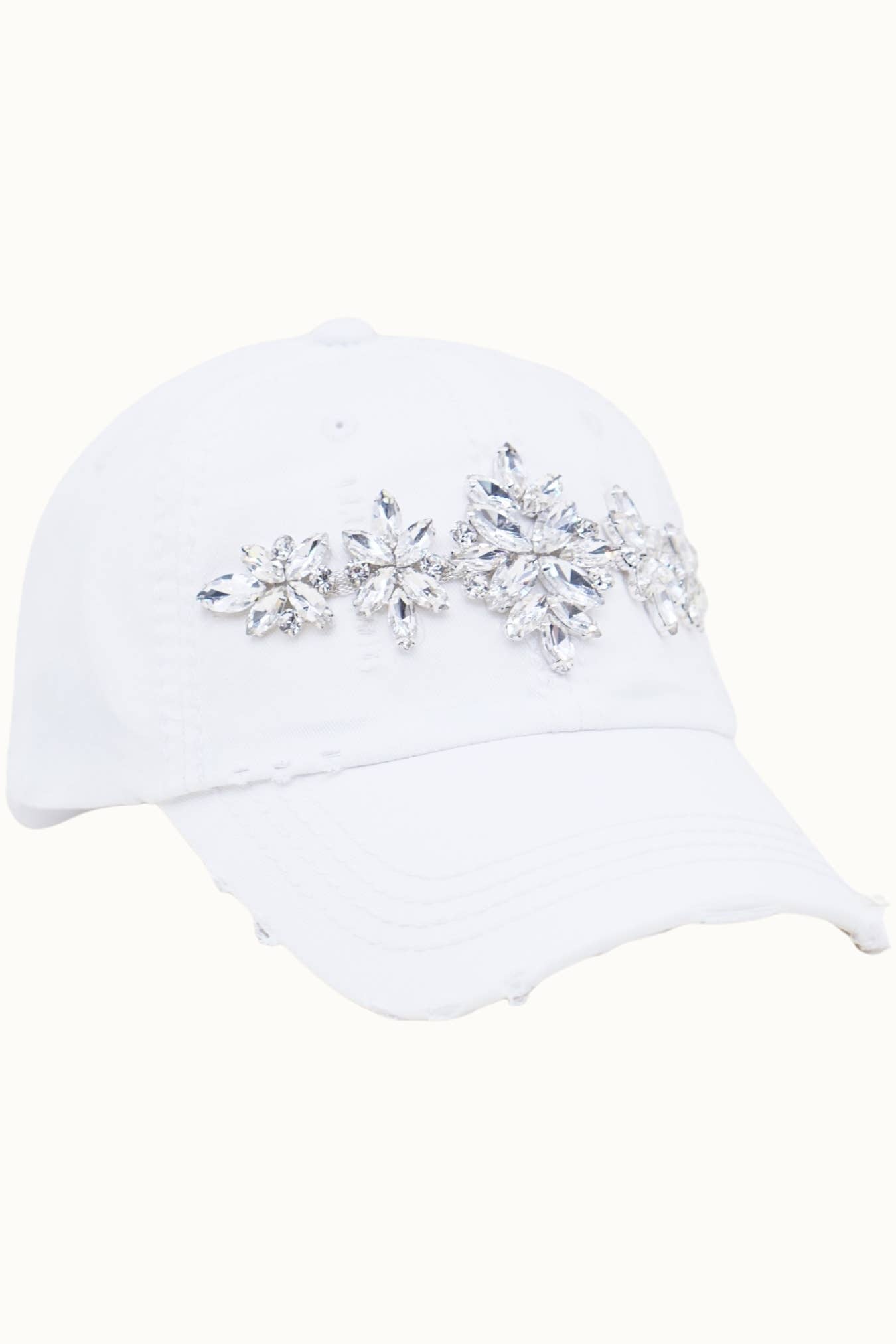 Bejeweled Bling Glitz Distressed Cap, Adjustable