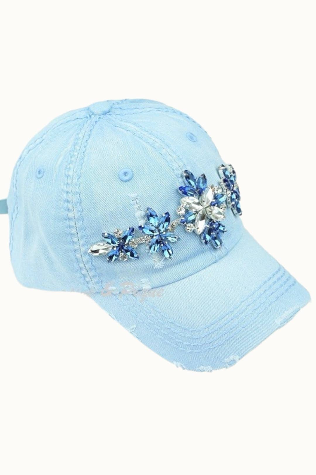 Bejeweled Bling Glitz Distressed Cap, Adjustable