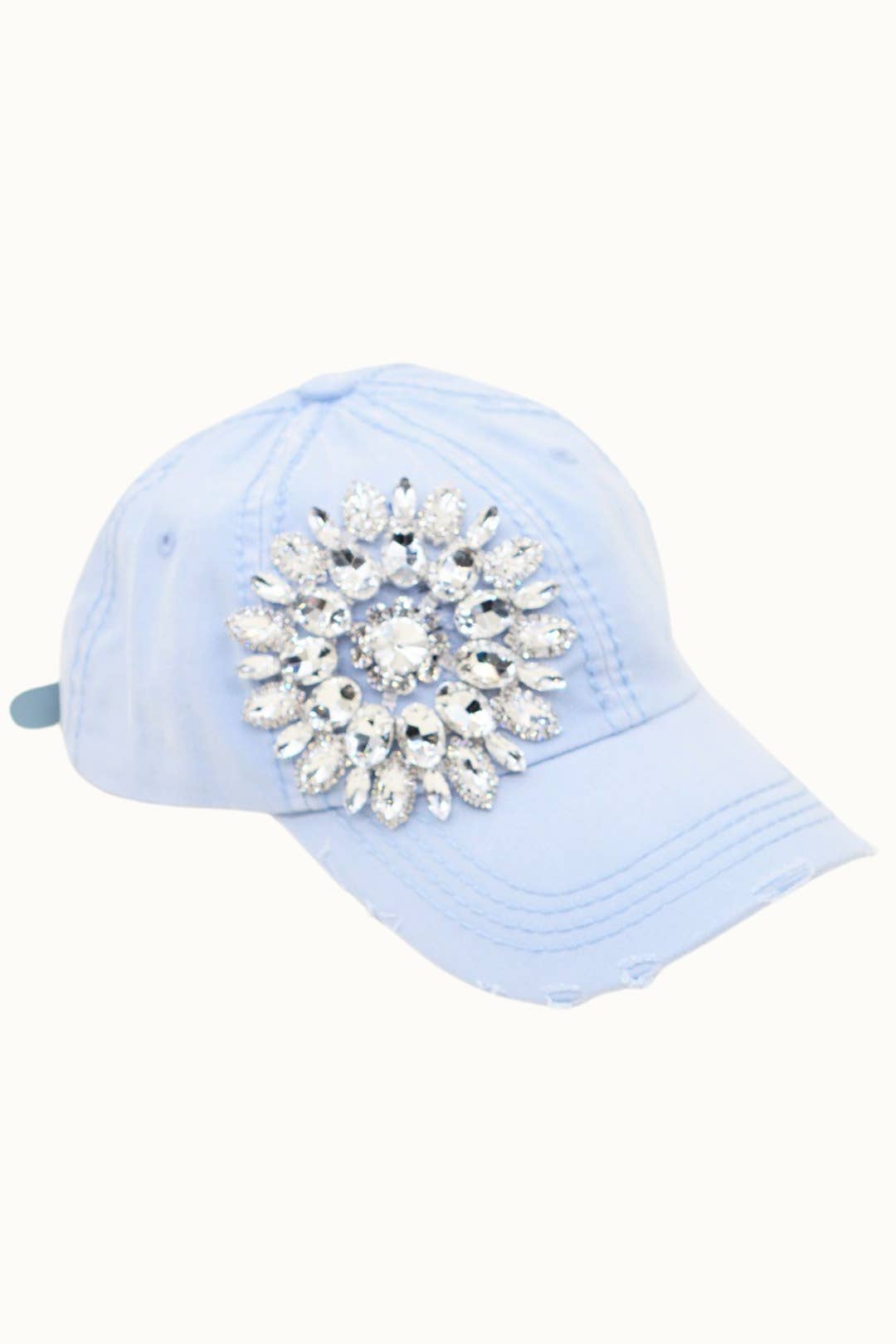Sunflower Bejeweled Glitz Distressed Cap, Adjustable