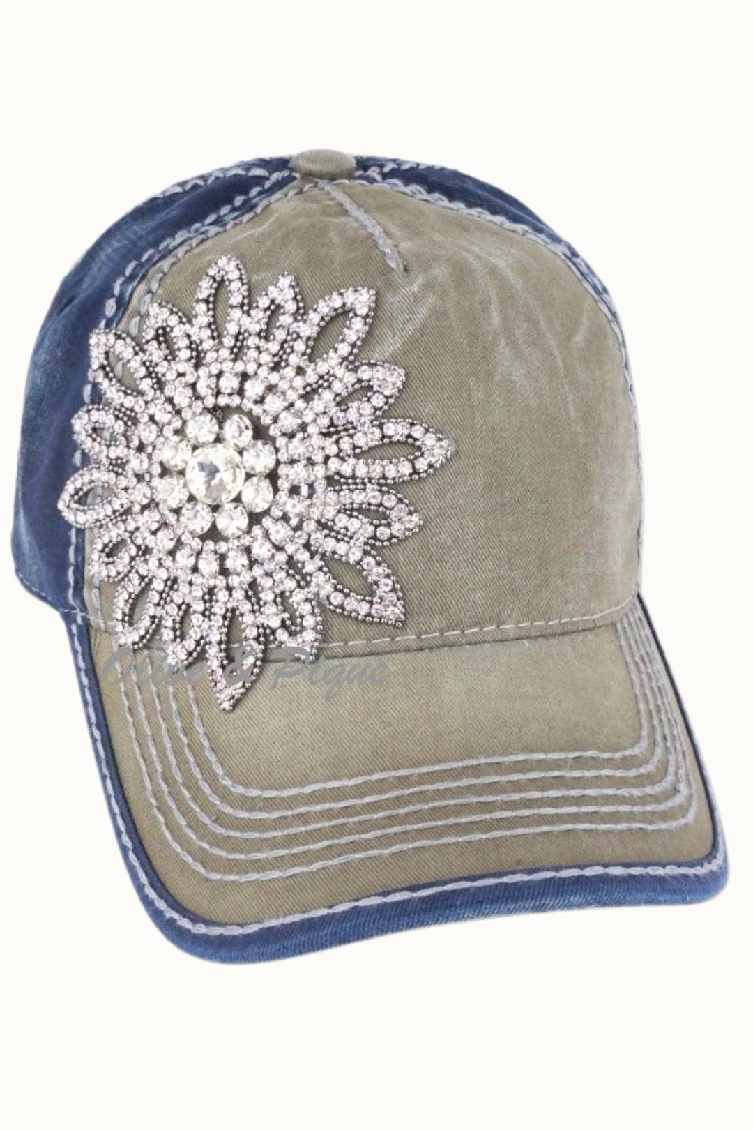 Sunflower Bejeweled Glitz Two-Toned Cap, Adjustable