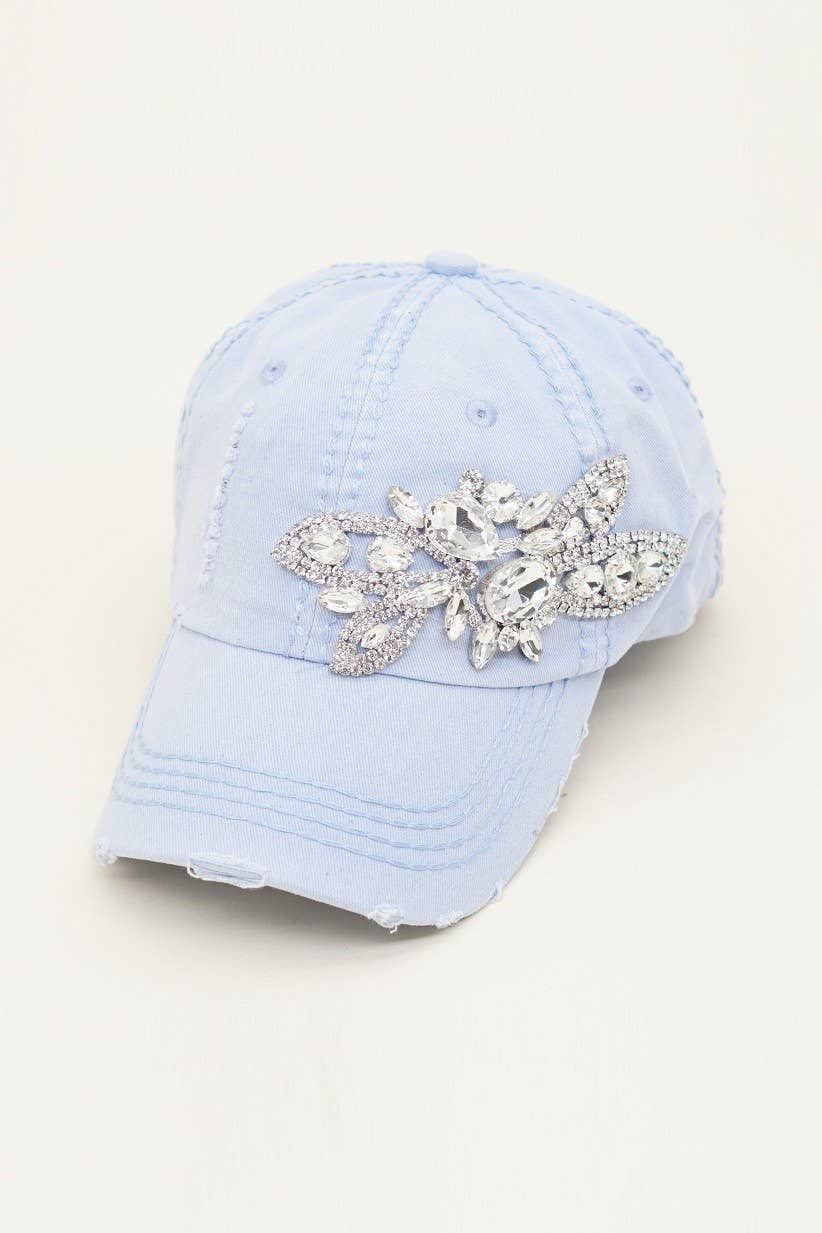 Floral Bejeweled Bling Glitz Cap, Adjustable