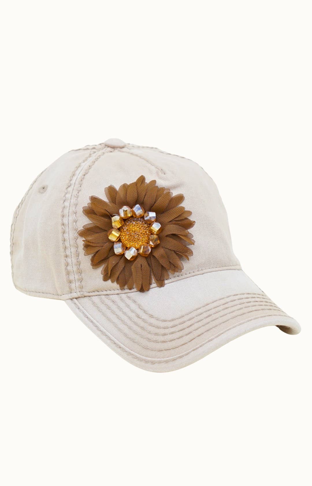 Floral Bejeweled Bling Glitz Cap, Adjustable