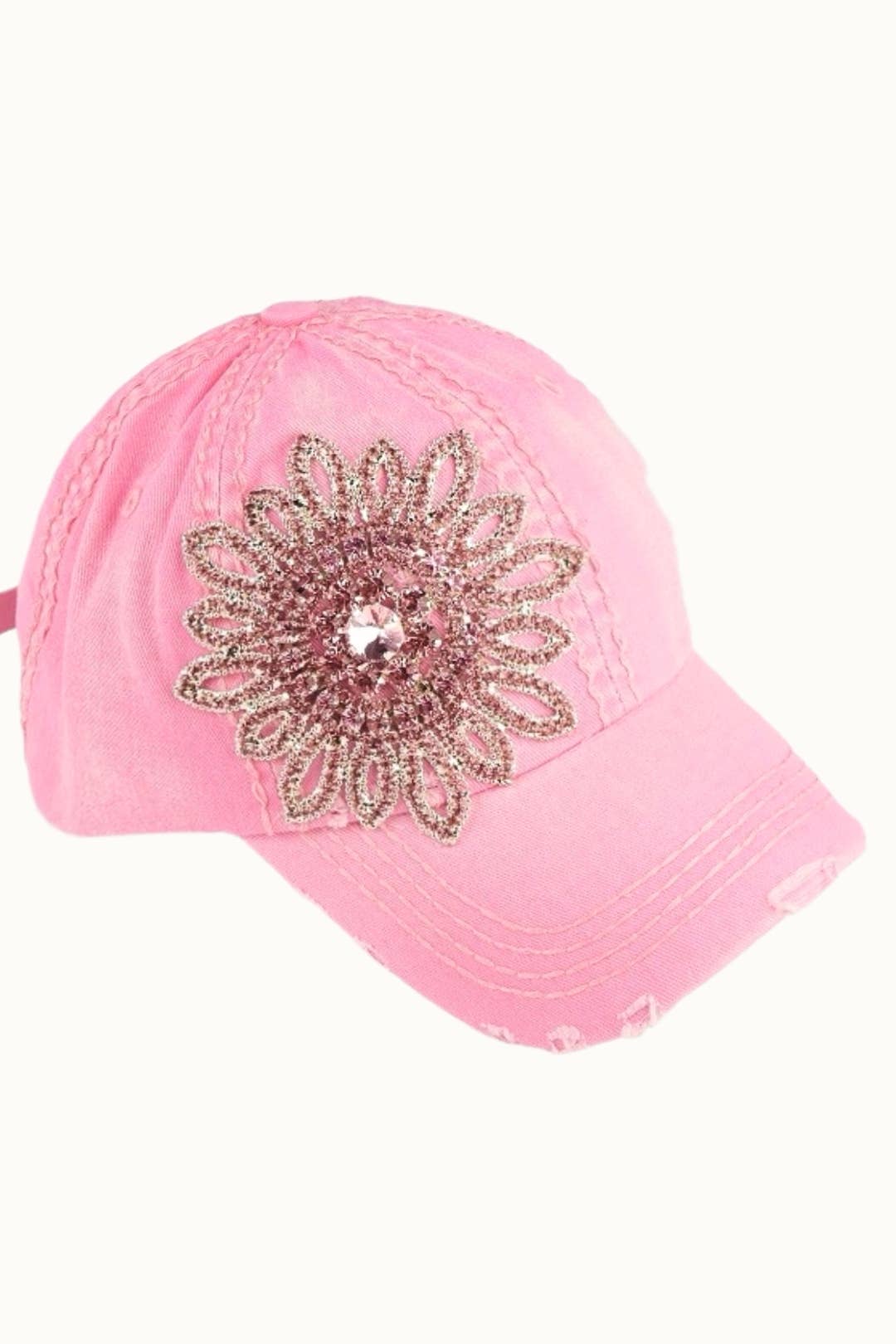 Sunflower Bejeweled Glitz Distressed Cap, Adjsutable