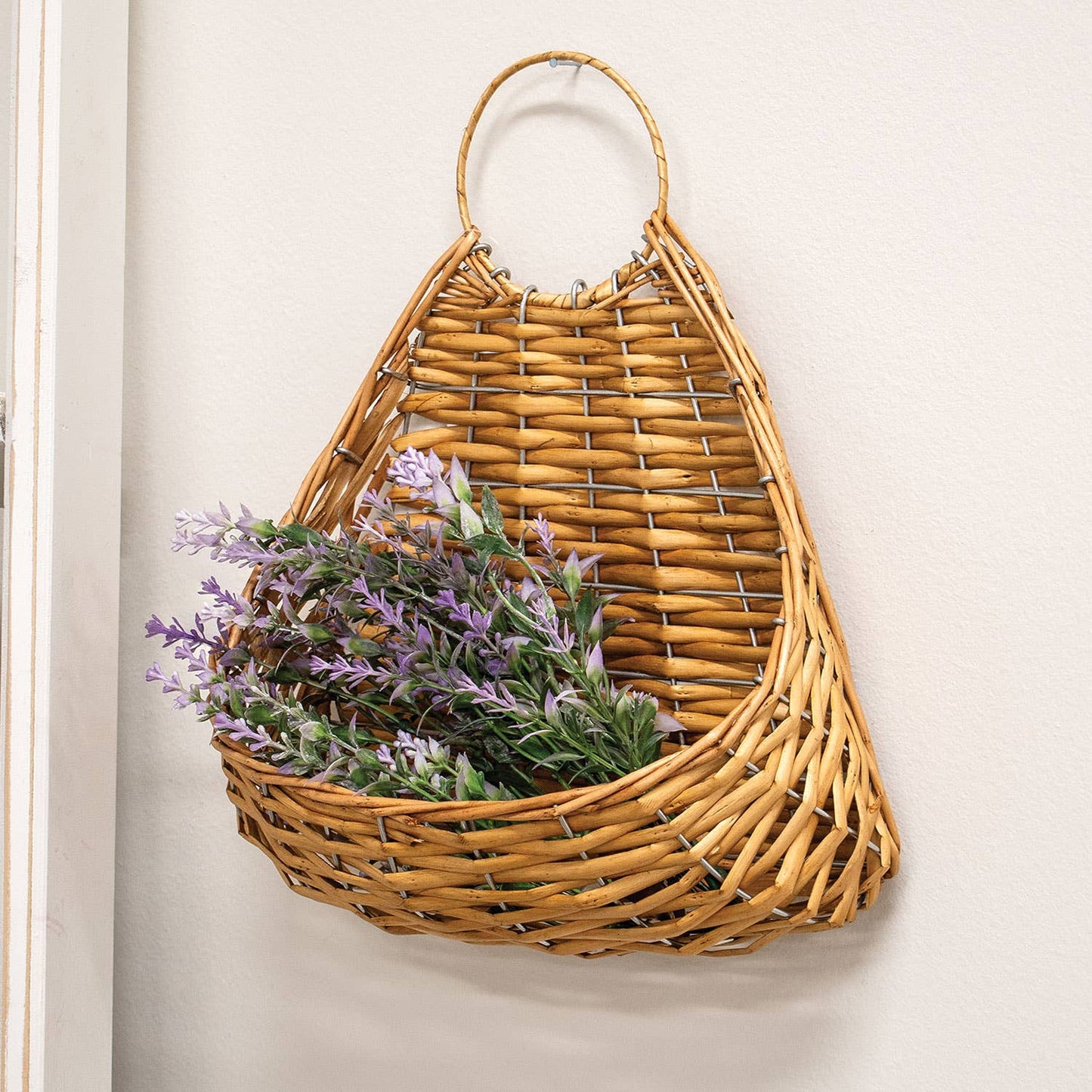 Tan Wicker Hanging Wall Planter