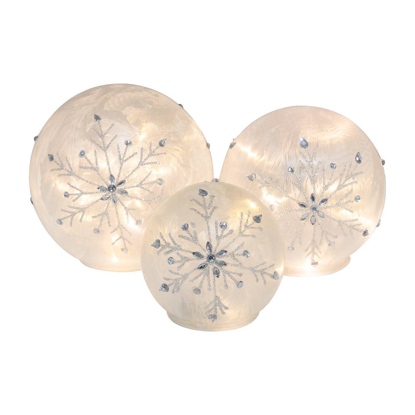 Battery Operated Glass Snowflake Globes - (set of 3)