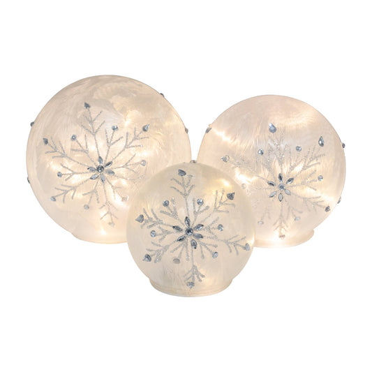 Battery Operated Glass Snowflake Globes - (set of 3)