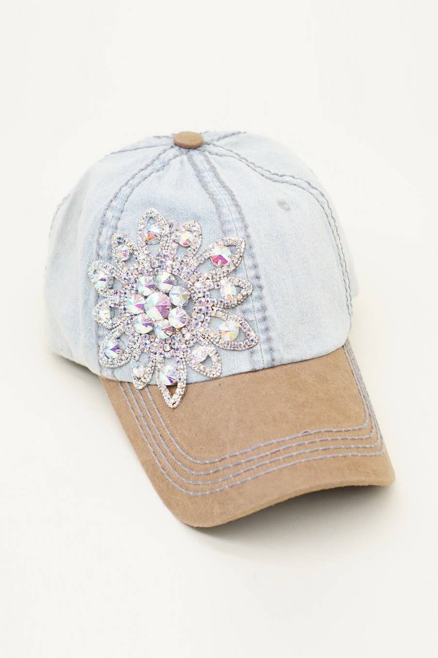 Sunflower Bejeweled Glitz Two-Toned Cap, Adjustable