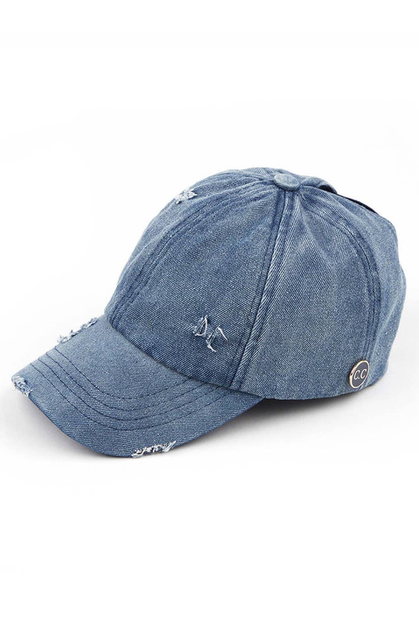 C.C Washed Denim Criss-Cross Pony Cap