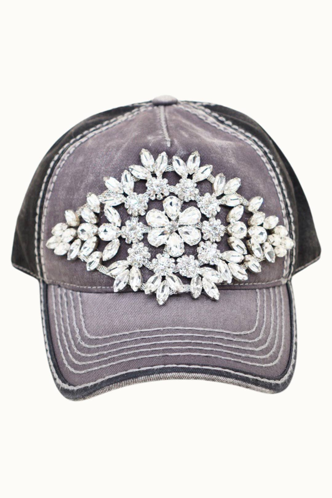 Diamond Bejeweled Bling Glitz Two-Toned Cap, Adjustable