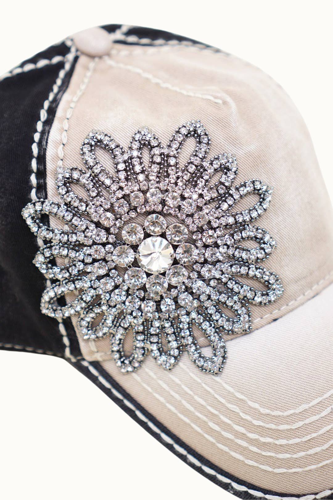 Sunflower Bejeweled Glitz Two-Toned Cap, Adjustable