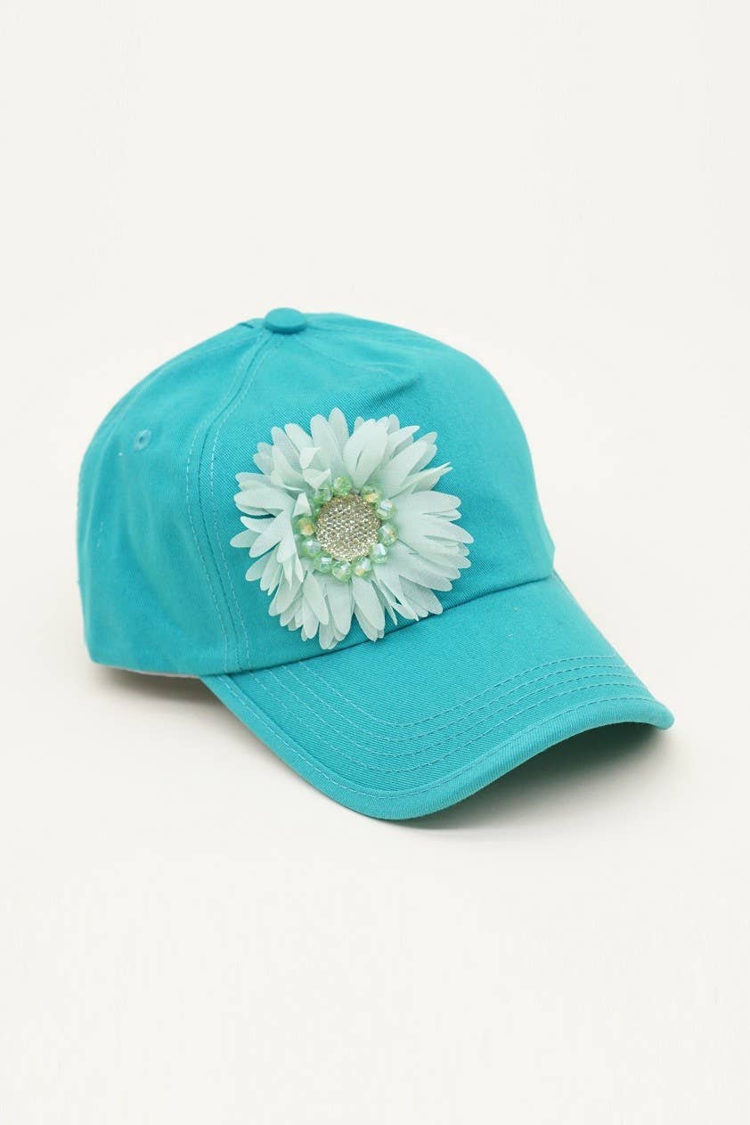 Floral Bejeweled Bling Glitz Cap, Adjustable