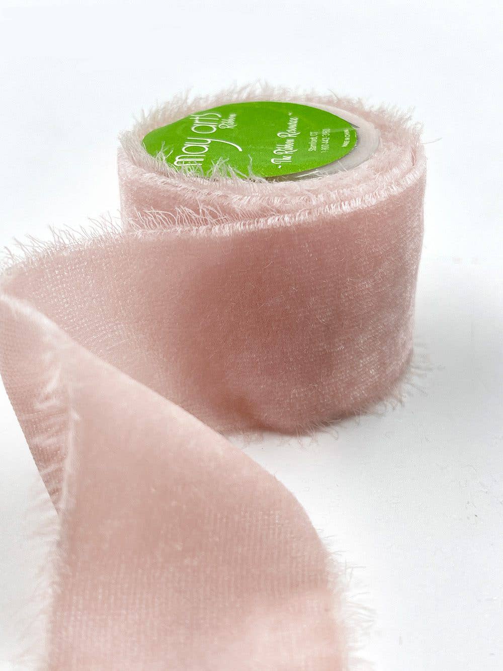 ~1 3/8 Inch Soft Pink Frayed Silk Velvet Ribbon