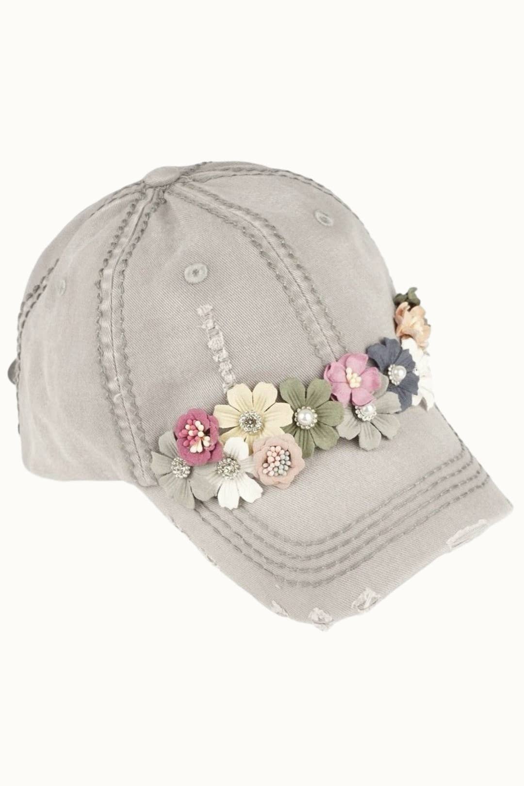 Floral Bouquet Bejeweled Bling Glitz Cap, Adjustable